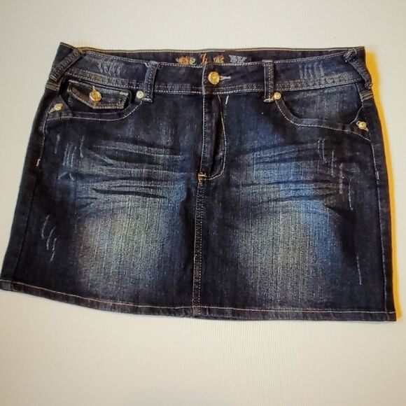 13 IZ PREMIUM DENIM whisker wash BLUE JEAN MINI SKIRT JUNIOR - Picture 4 of 8